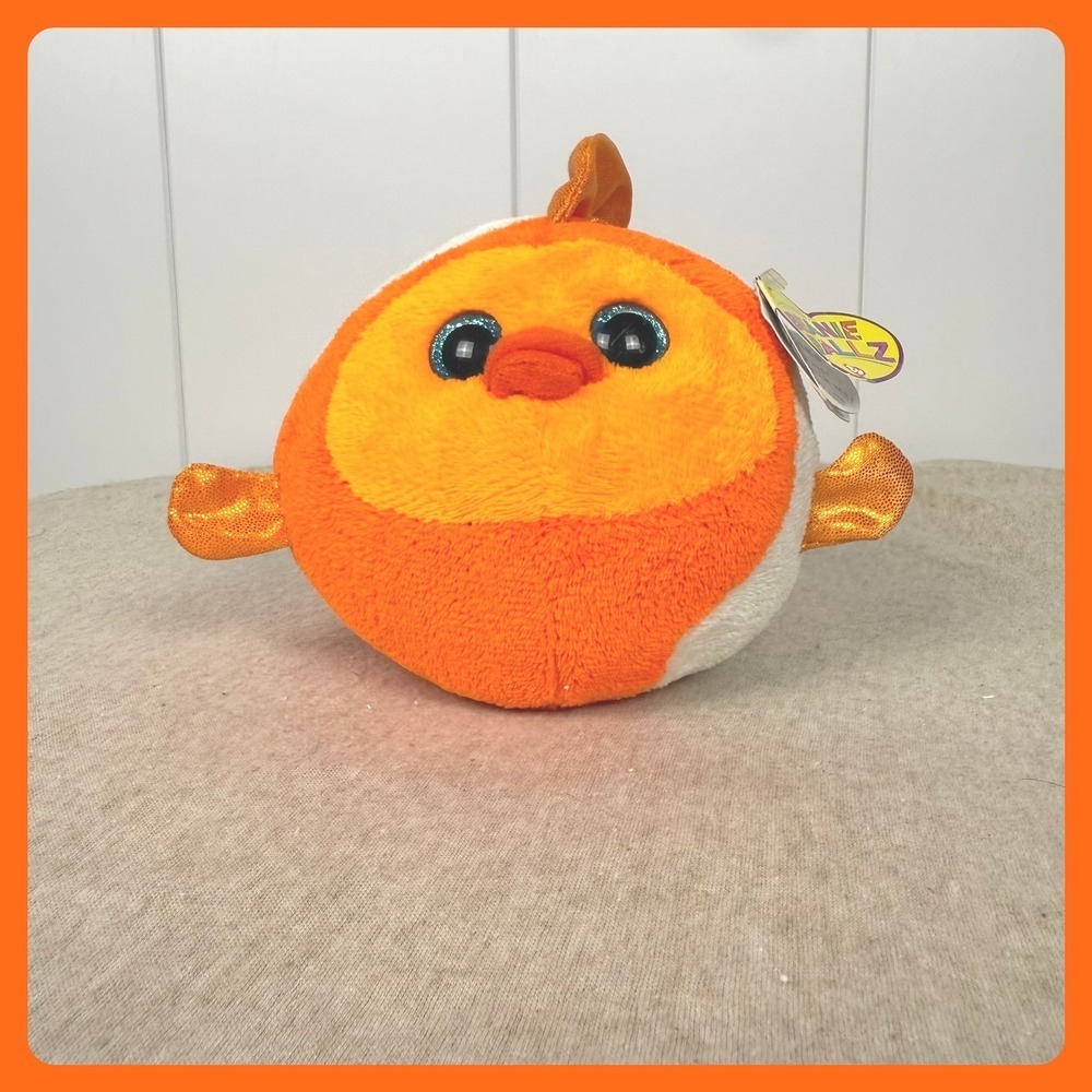 Ty Beanie‎ Ballz Bubbles Goldfish Orange White Plush Round Stuffed Animal 38031